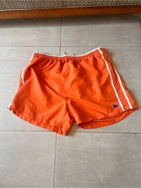 Men's Bright Orange Swim Trunks with White Side Stripes